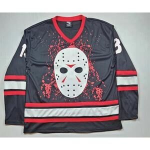 Friday The 13th Jason‎ Voorhees Hockey Jersey Men’s Size XL Black and Red Horror